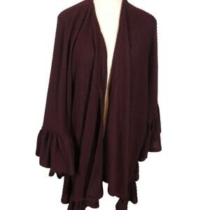 Blu Ivy Women's S/M Open Ruffle Cardigan Oversized Chunky Knit Hipster